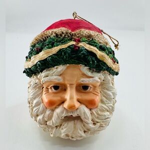 Santa Claus Head Ornament Christmas Tree VTG  Large Holiday Decor St. Nick